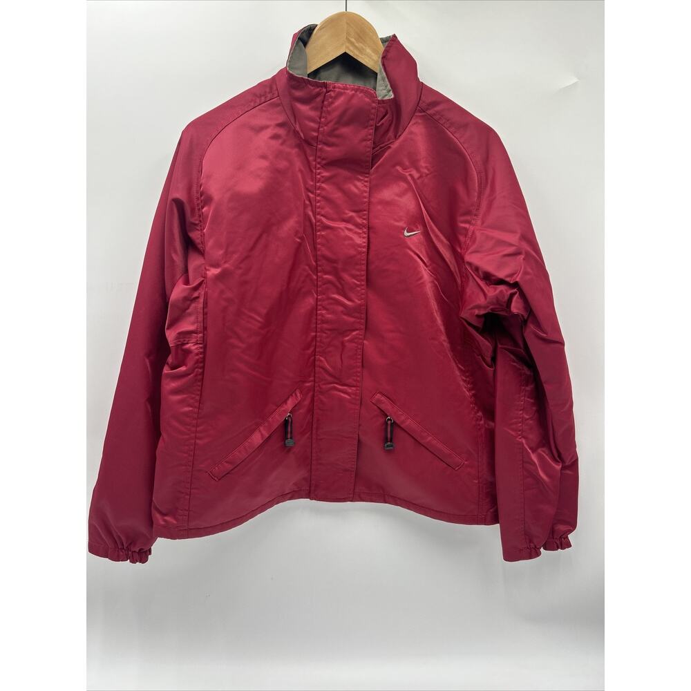 VINTAGE Nike Jacket Full Zip Front Maroon Jacket Pockets Swoosh Women’s Size L - Picture 1 of 11